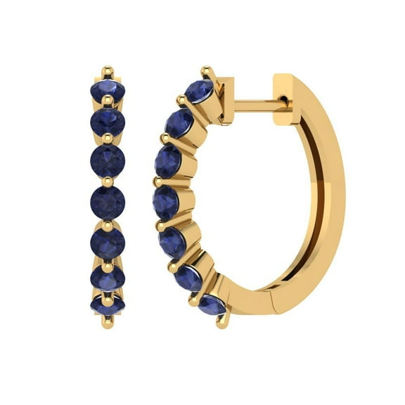 0.84 ct Lever-Back Hoop Earrings for Women | 2.5mm Round Cut Simulated Blue Sapphire | 18K Yellow Gold