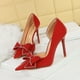 thumbnail image 5 of Zapatos de boda para mujer, para banquetes, de tacón alto, sencillos, con tacones finos, boca baja, diamantes de imitación, punta puntiaguda, con agujeros laterales y lazo, 5 of 5