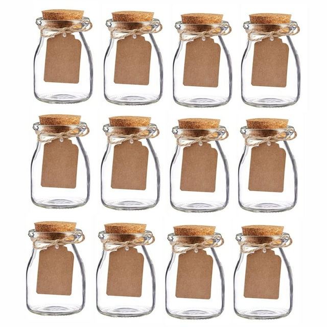 Bodosac 12 Tarros De Cristal Vintage Con Tapas De Corcho Para Regalos De Boda, 3,4 Oz Cada Uno