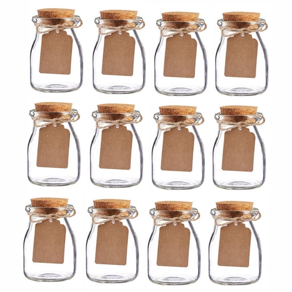Bodosac 12 Tarros De Cristal Vintage Con Tapas De Corcho Para Regalos De Boda, 3,4 Oz Cada Uno