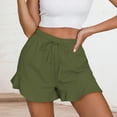 thumbnail image 2 of JIAYUE Women's Shorts Cozy Classic Solid Color Ruffle Hem Elastic Waist Drawstring Casual Fashionable Female Bottoms, 2 of 5