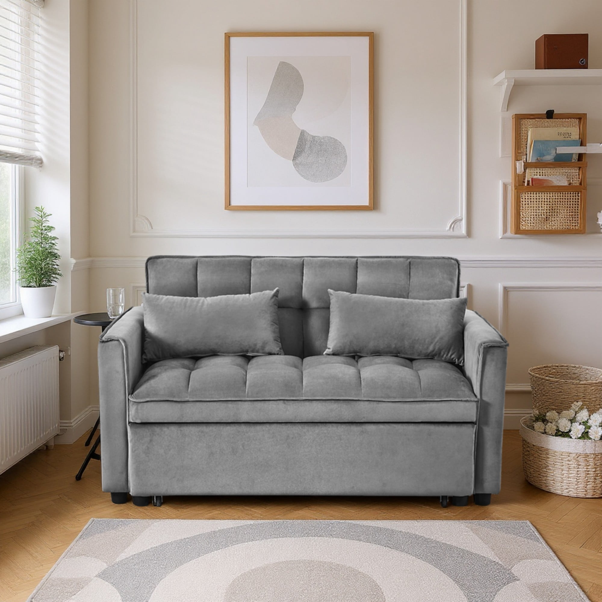 Gewnee 52.75 inch Convertible Sleeper Sofa Bed,Pull Out Loveseat Couch with Storage Pocket for Living Room,Apartment,Dark Grey