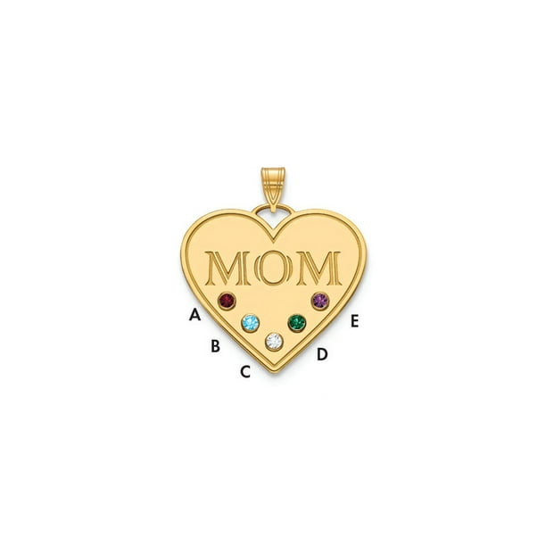 Solid 10k Yellow Gold with 14KY Bezels and 5 Birthstones Heart MOM Charm  Pendant - 25mm x 28mm