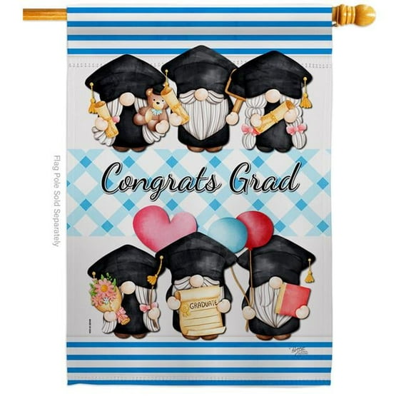 Breeze Decor H104158-BO Grad Gnome Education Graduation 28 x 40 in. Double-Sided Decorative Vertical House Flags for Decoration Banner Garden Yard Gift