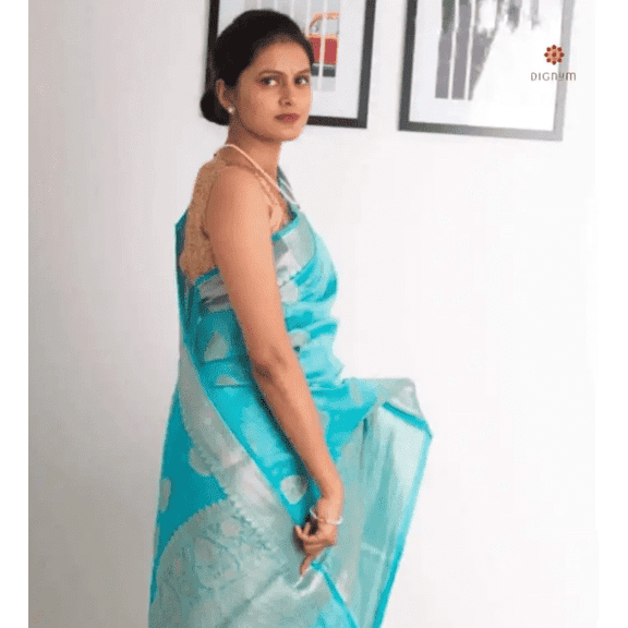 Aqua Blue handloom Banarasi Silk saree silk linen saree
