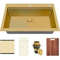 thumbnail image 2 of 33 Inch Gold Drop In Kitchen Sink 33x22 Workstation  Coating Topmount Stainless Steel Single Bowl Sinks 33" x 22" x 9", 2 of 7
