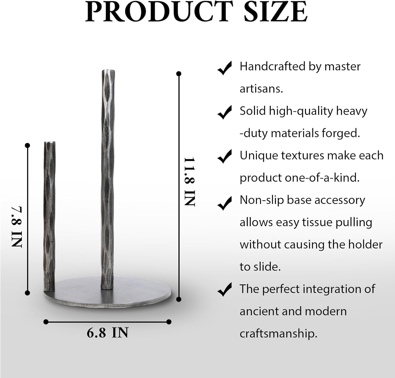 Paper Towel Holder, Hand-Forged Vintage Silver Paper Towel Stand Holder, Kitchen Heavy Duty Solid Metal Countertop Roll Paper Organizer