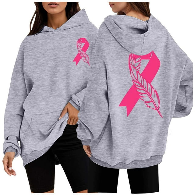 Sweat à Capuche pour Femmes Mode Hiver Imprimé Cancer Rouge