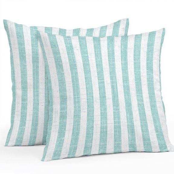 Throw Pillow Covers 16x16 Inch Set of 2, Green Stripes Waterproof Outdoor Pillow Covers, Vintage Boho Lines Geometric Farmhouse Decorative Cushion Pillowcases for Couch, Sofa, Bed, Garden, Patio