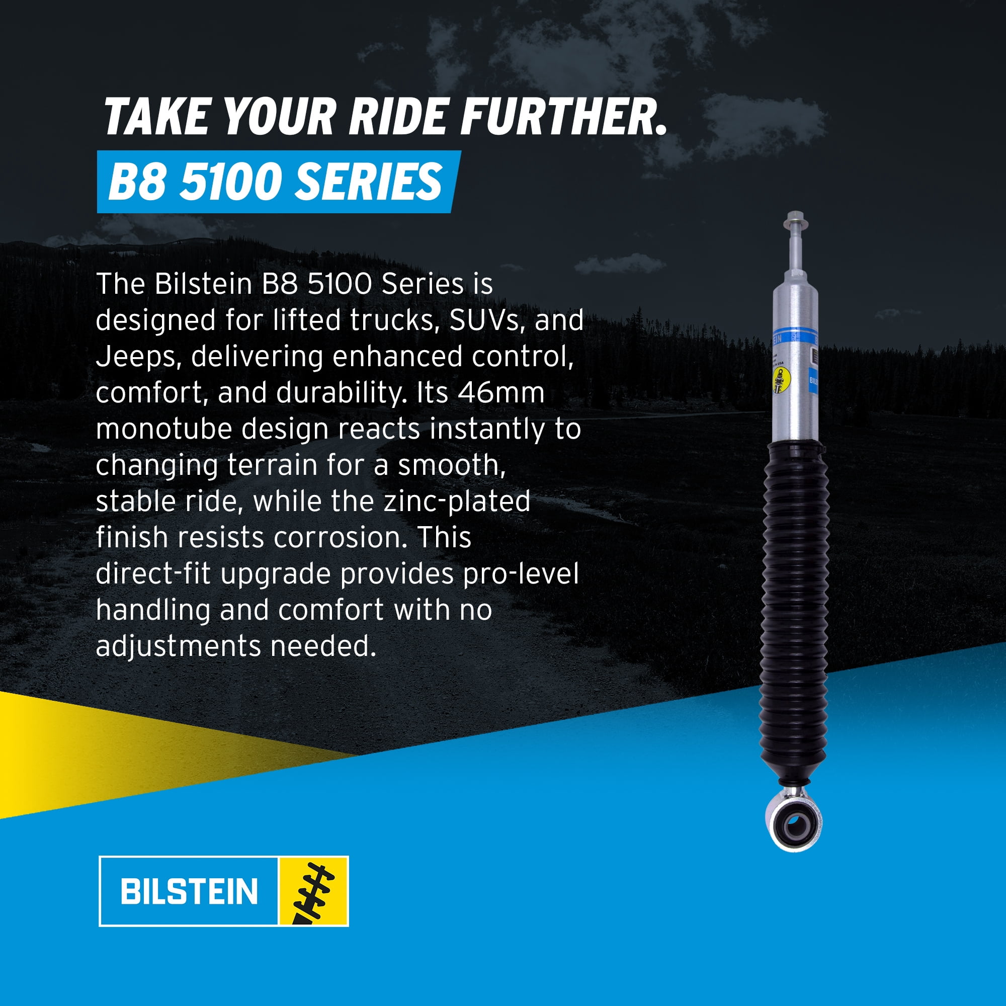 Bilstein Pair of Rear B8 5100 Series Shocks Compatible with 2003-2024 4Runner with 0-2" Rear Lift