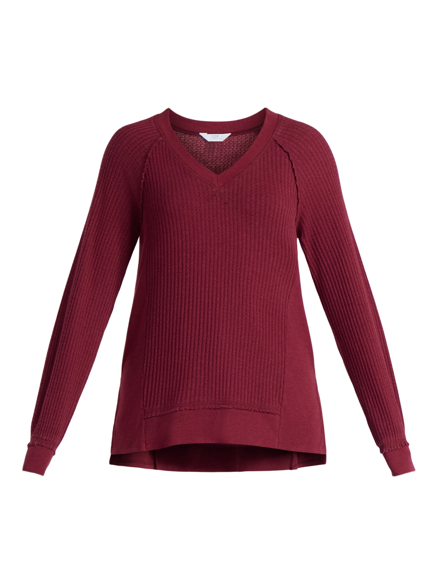 Time and Tru Women's and Women's Plus V Neck Tunic Sweatshirt with Long Sleeves, Sizes XS-4X