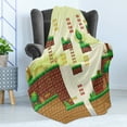 thumbnail image 4 of Arcade Soft Flannel Fleece Throw Blanket, Ground Tiles Trees Computer Game Platform Lucky Points Video Games, Cozy Plush for Indoor and Outdoor Use, 60" x 80", Pale Green Brown, by Ambesonne, 4 of 5