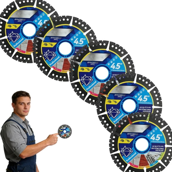5Pcs Diamond Multi-Purpose Saw Blades, 4.5 Inch Diamond Compound Saw Blade, Super Thin Indestructible Disc for Cutting Tiles, Marble, Concrete, Steel & PVC Pipes(5Pcs)