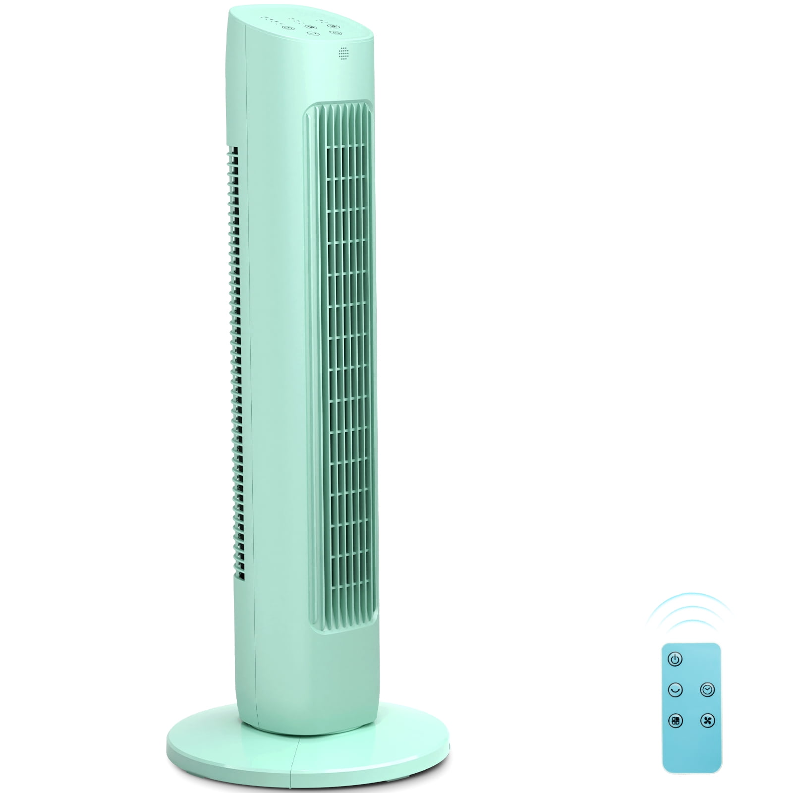 KISSAIR 31" Compact Tower Fan for Bedroom – 85° Oscillating, 3 Speeds, Normal/Sleep 2 Modes, 15H Timer, LED Display & Remote, Portable Bladeless Fan, Green