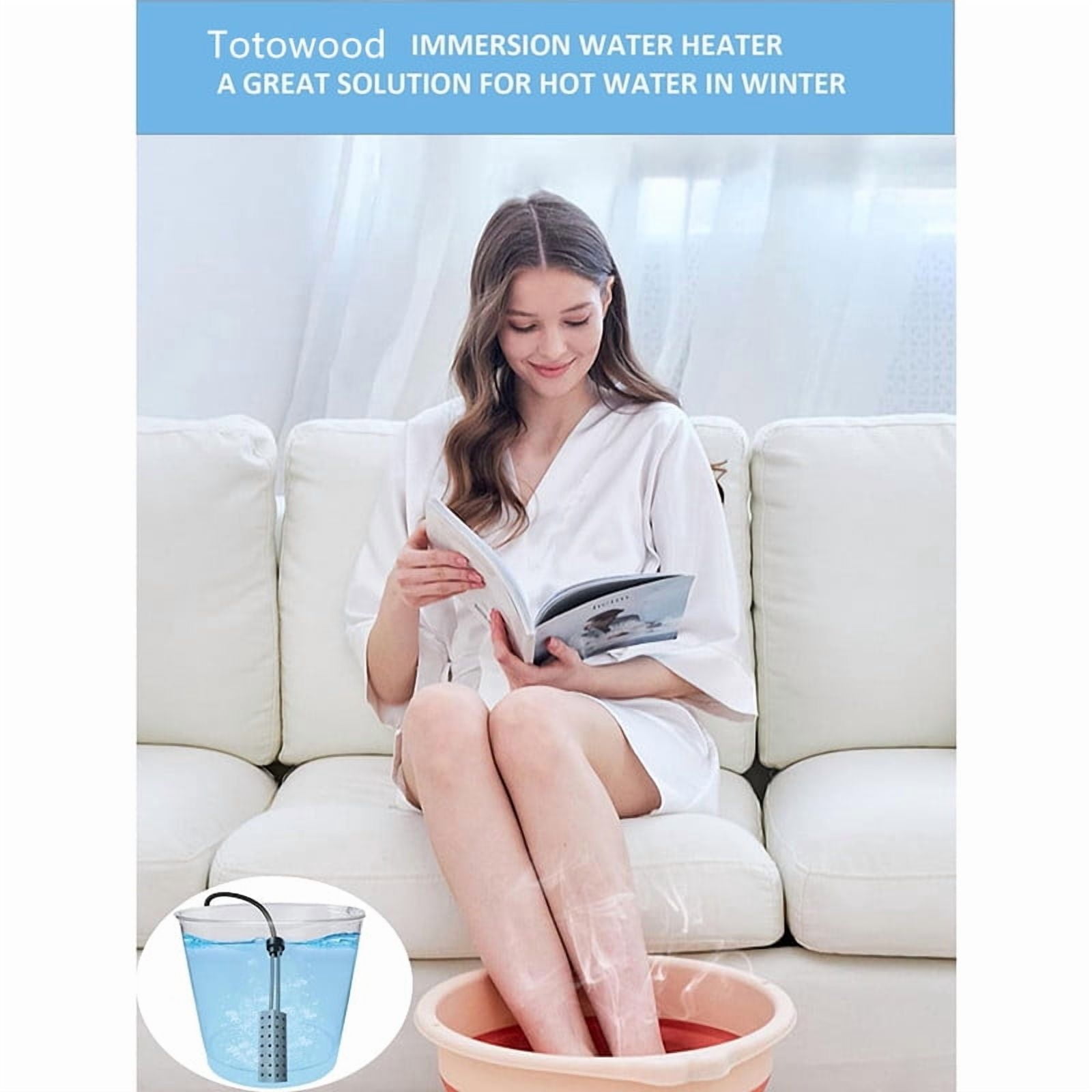 Totowood -Immersion Water Heater for Bathtub, 5 Gallon Bucket Water Heater. Stainless Steel Sumbersible Water Heater Heat Water Fast in Bathtub, Bucket.Pool Heater for Inflatable Pool.