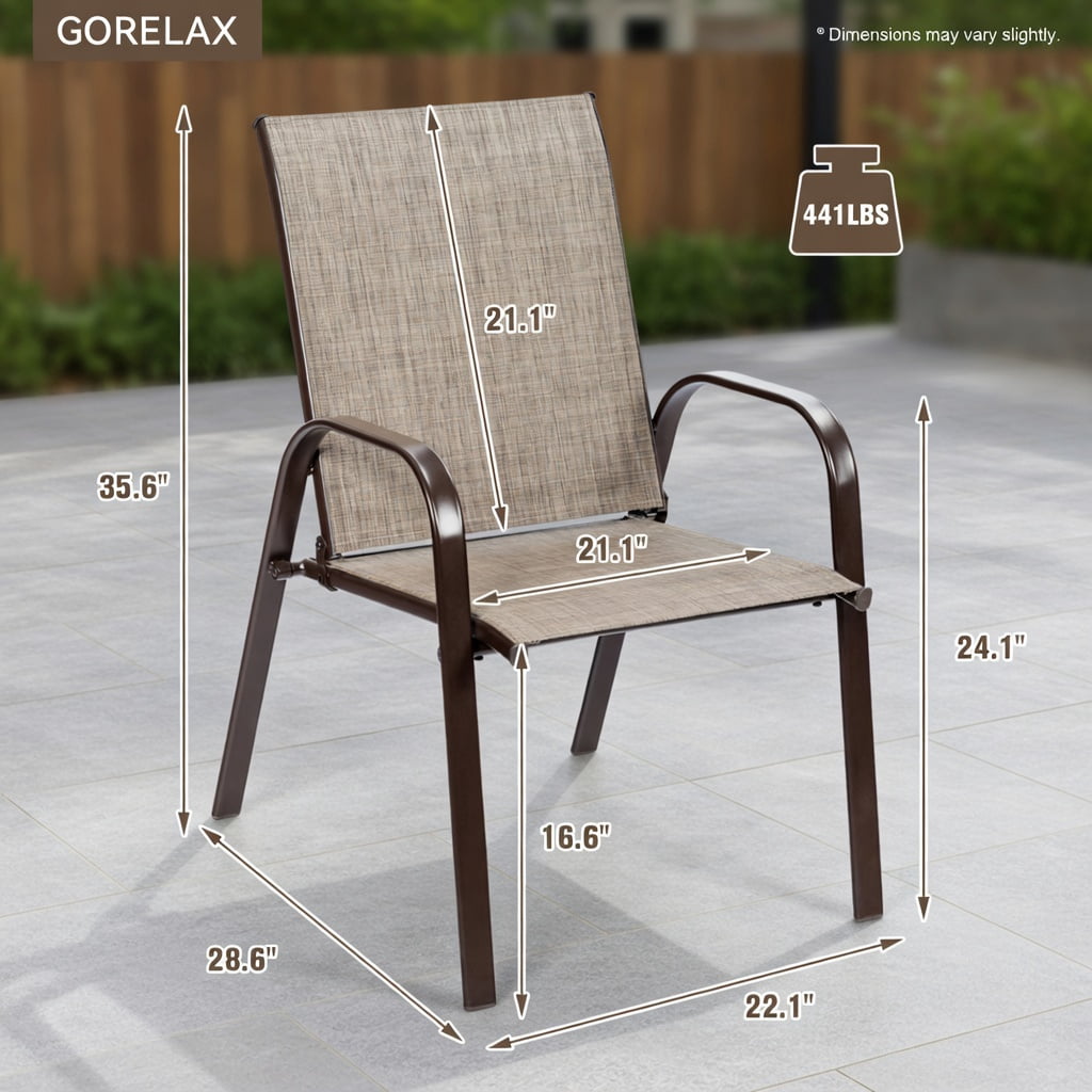 Hommoo 2-Pack Outdoor Patio Dining Chairs with Armrests, Heavy-Duty Steel Frame, Breathable Fabric, for Garden, Poolside & Balcony Use, Gray