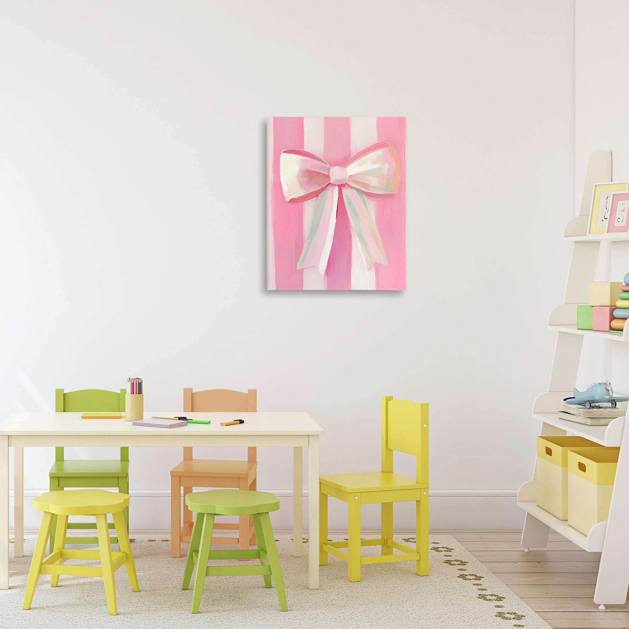 Stupell Industries Preppy Pink Bow on Stripes Canvas Wall Art, design by The Prints Vibe