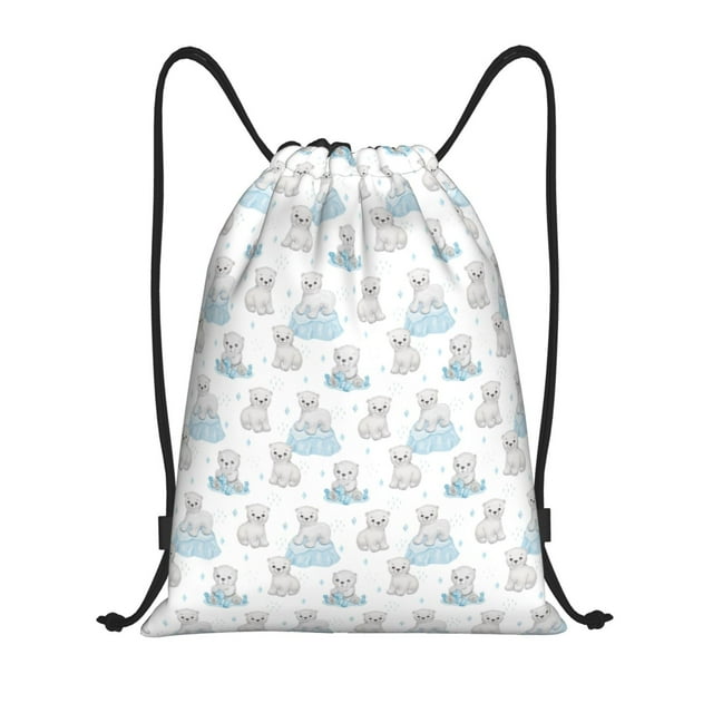 Disketp Playful Polar Bear Pals Print Drawstring Backpack Drawstring Gym Bags Draw String Bags for Sports, Gym, Travel, Swimming, Beach-Small