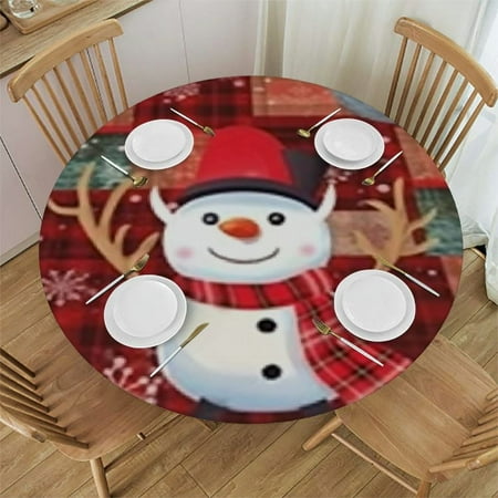 

BANET Christmas Round Tablecloth Xmas Santa Claus Snowman Table Cover with Buffalo Winter Snowflakes Checkered Table Cloth Heat Resistance for Kitchen Dining Holiday Decor 31 -35