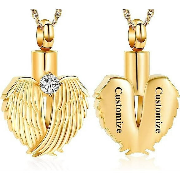 Cremation Jewelry Heart Urn Necklace for Ashes Angel Wing Memorial Keepsake Birthstone Pendant for Women Necklaces