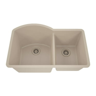 32" x 20" Quartz Kitchen Sink, 70/30 Double Bowl Sink, Drop-in Sink, Undermount Sink, Granite Kitchen Sink, Galaxy Beige Kitchen Sink by Lexicon Platinum LP-7030-B-SO