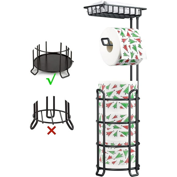Toilet Paper Holder Stand Upgrade Free Standing Bathroom Toilet Tissue Holders with Top Shelf Storage 3 Mega Rolls PortableToilet Paper Dispenser for Black