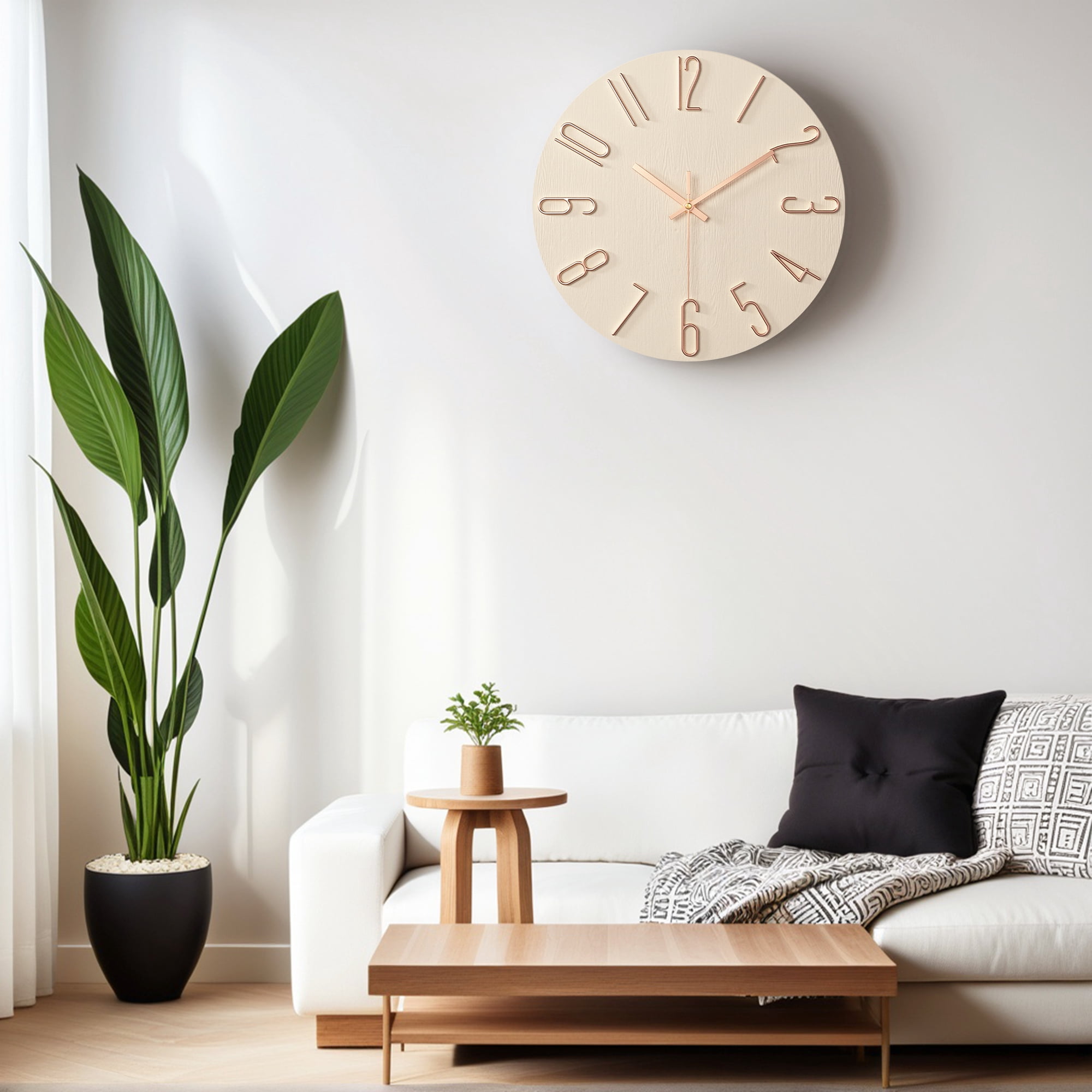 Unique Bargains 2 Pcs Analog Battery Operated Wall Clock 12 Inch Beige/Blue