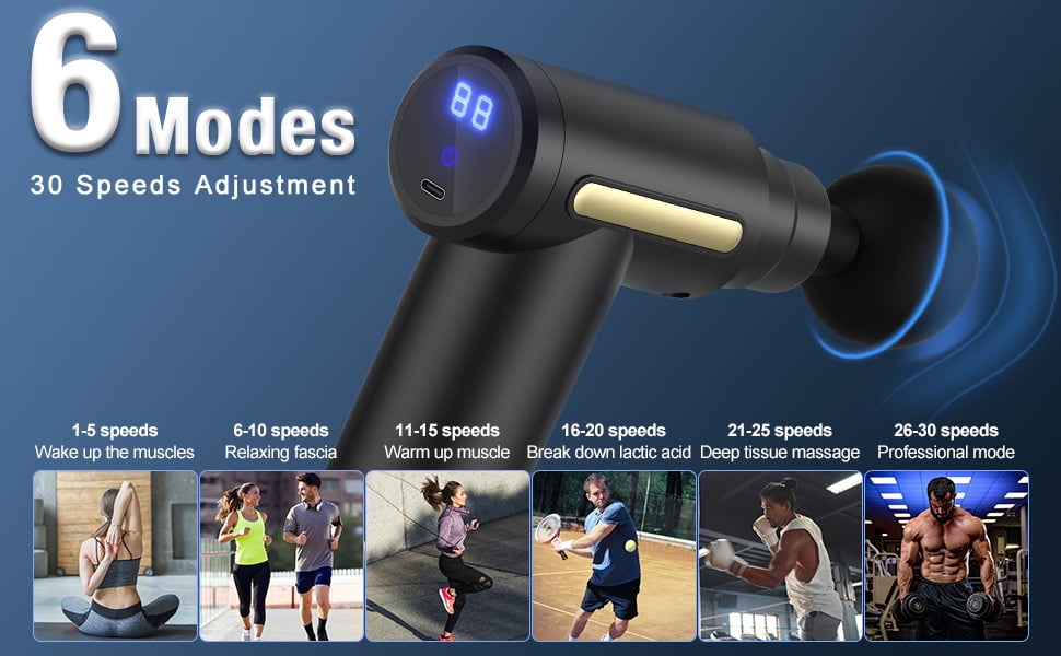 Massage Gun,Mini Massage Gun Deep Tissue,6 Speeds Percussion Muscle Massager with 4 Massage Heads 1800mAh Battery Type-C Charging Super Quiet Massage Gun