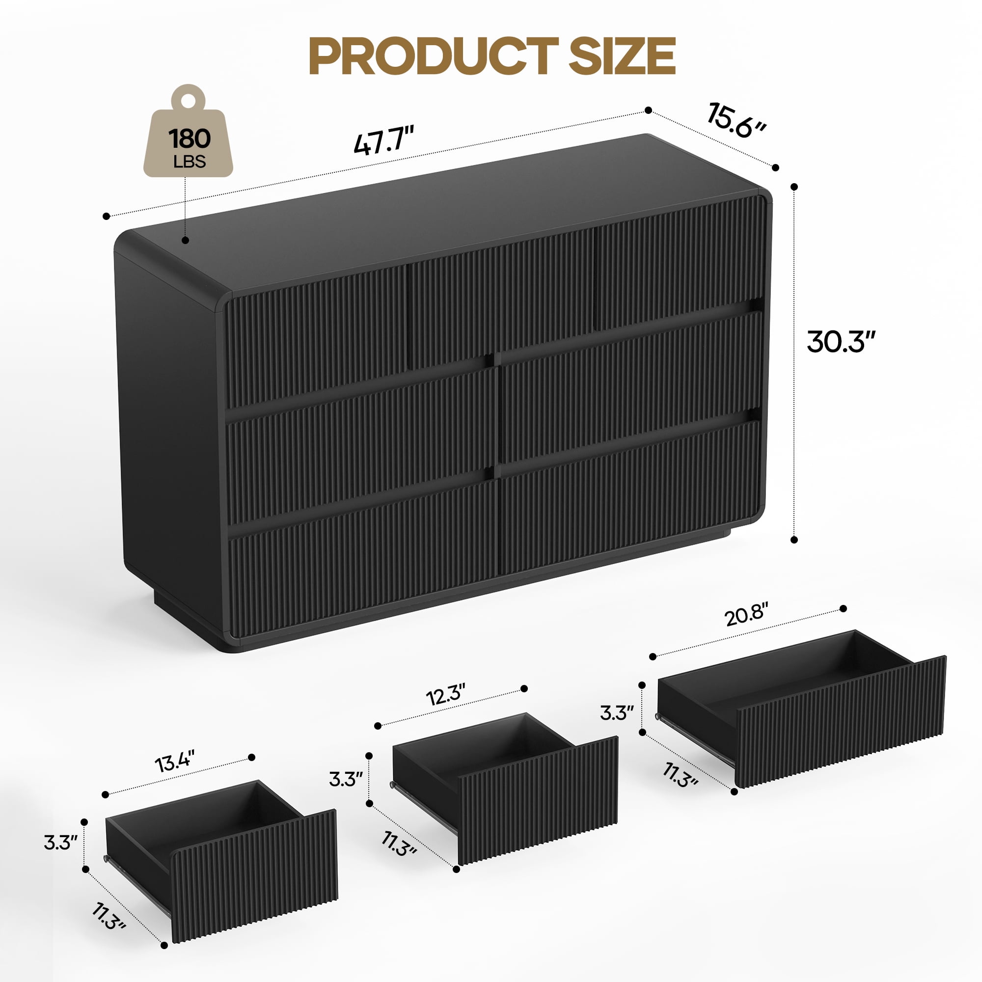 MARNUR 7 Drawer Dresser for Bedroom, Wooden Chest of Drawers for Closet, with Wide Top, Smooth Glides, for Living Room, Hallway, Kids Room, Black