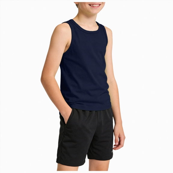 WUANDIXFA Boys Tank Tops Boys Undershirts for 0-12 Years Kids Cotton Undershirts Tees Sleeveless Tank Tops Shirts for Kids Youth,Navy,11-12 Years