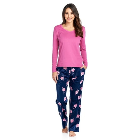 

Ashford & Brooks Women s Jersey Knit Long-Sleeve Top and Mink Fleece Bottom Pajama Set