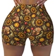 thumbnail image 2 of Balery Chrysanthemum turkey Pantalones cortos de entrenamiento estampados para mujer, sin costuras, ajustados, para gimnasio, yoga, correr, deportes, ejercicio activo, fitness.-Small, 2 of 8