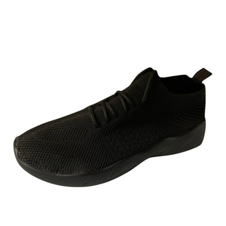 Womens Shoes Sneakers Women s Fashion Large Size Platform Solid Color Lace-up Flying Knitted Sneakers Female Womens Sneakers Shoes(Black 6)