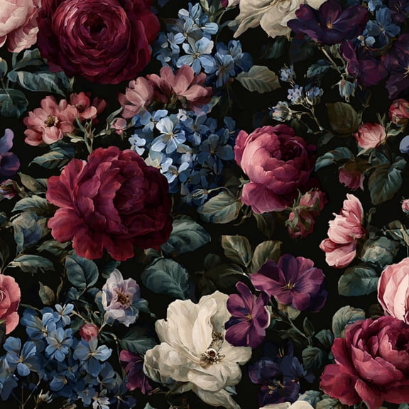 Floral Peel and Stick Wallpaper Dark Floral Roses Peonies Small Blooms Wall Mural 17.7in x 9.8ft Self Adhesive Removable Wall Paper Renter Friendly Wallpaper for Bedroom Nursery Kids