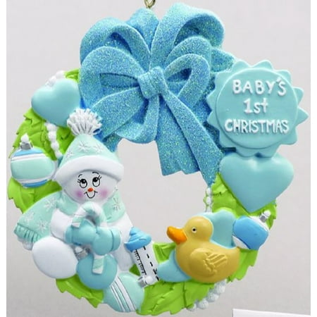 - Baby Boys First Christmas Blue Wreath Christmas Tree Ornament Decoration New