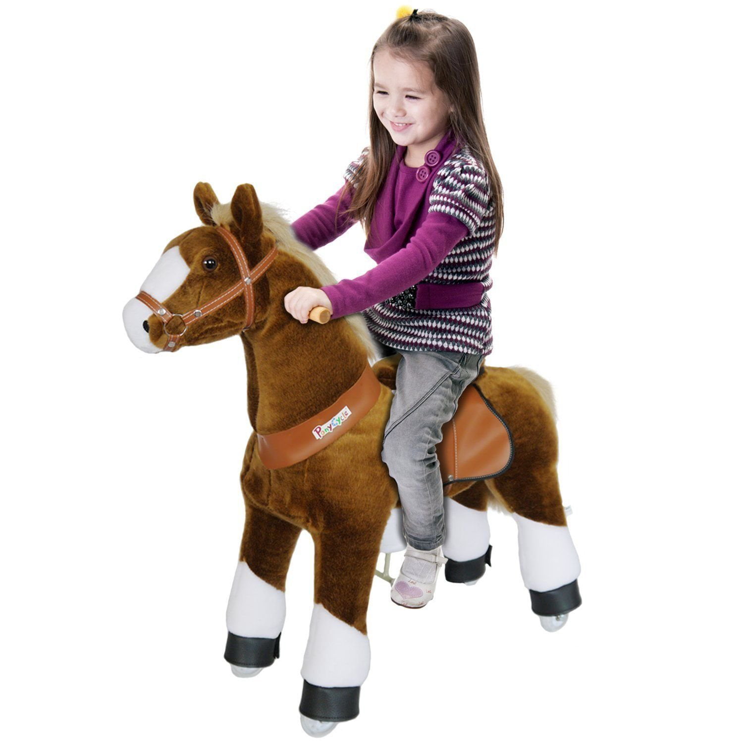 PonyCycle Ride On Toy Horse Chocolate Brown White Hoof Medium for Ages 4-9 Year 