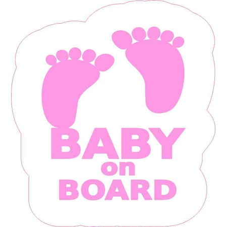 Construction Trucks Stickers - 4.5in x 5in Pink Baby on Board Sticker Car Truck Window Vehicle Bumper Decal