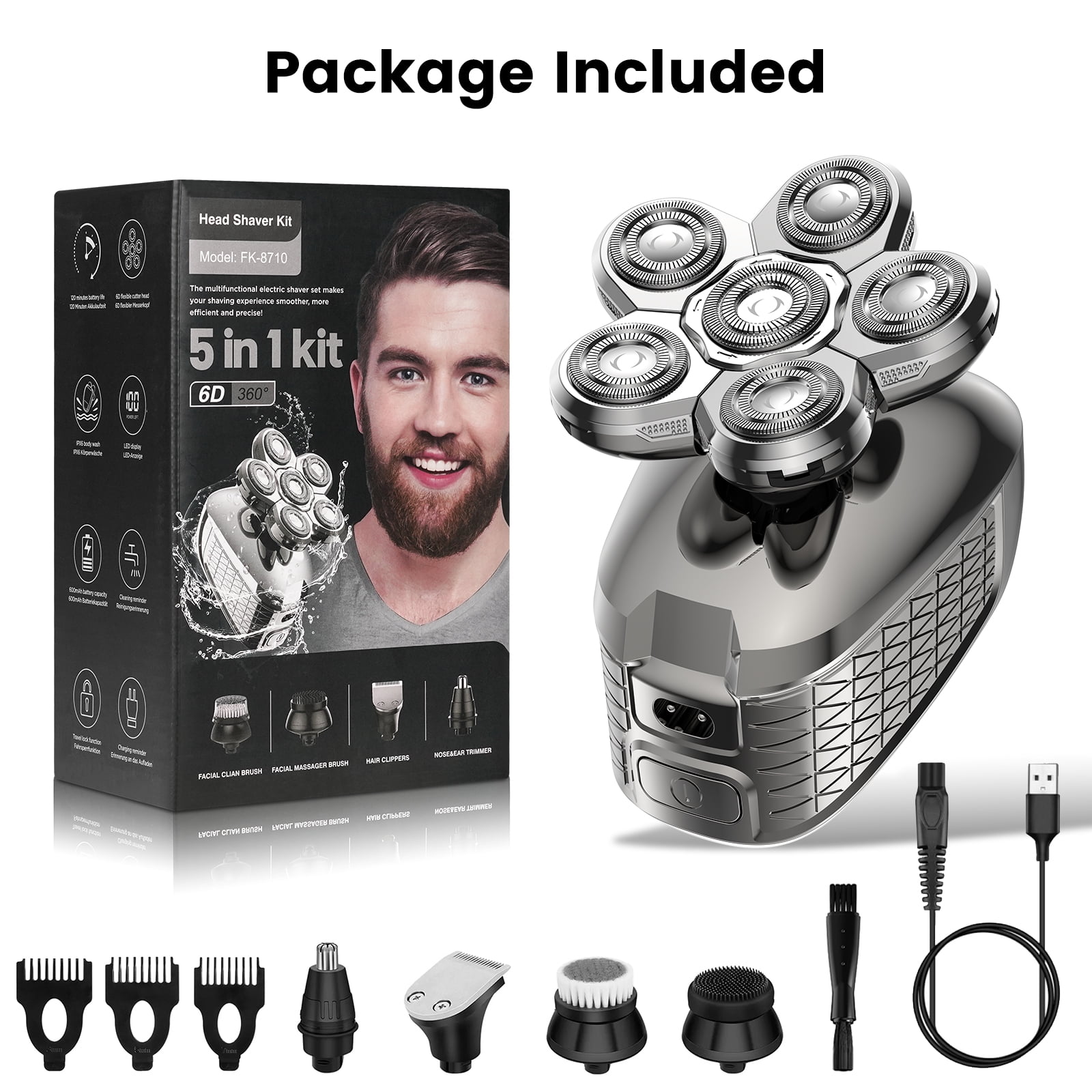 Prozing Head Shaver for Bald Men, Electric Razor with Detachable Head, Electric Shaver Gift for Him