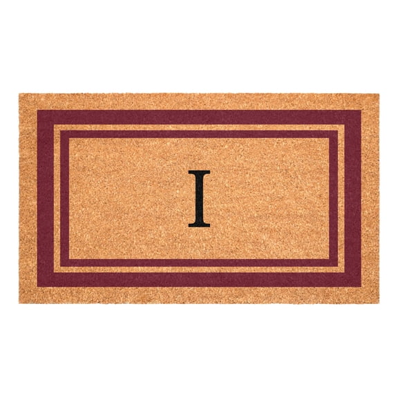 Burgundy Border Monogram Doormat (Letter I)
