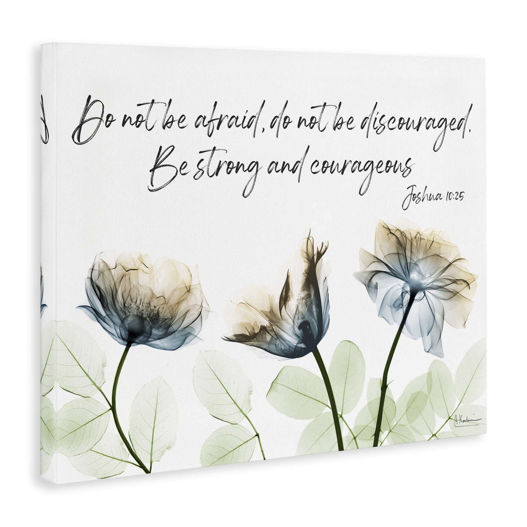Stupell Industries Strong & Courageous Floral Religious Painting Gallery Wrapped Canvas Art Print Wall Art, 40 x 30