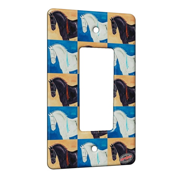 KuzmarK™ 1 Gang Rocker Wall Plate - Black Percheron Draft Horse Pattern Art by Denise Every