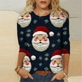 thumbnail image 4 of LEBONYARD Women's Trendy Crew Neck Christmas Printed 3/4 Sleeve Pullover Top Casual Loose Fit Round Neck Chic Christmas Printed Soft Smooth Ladies Top, 4 of 5