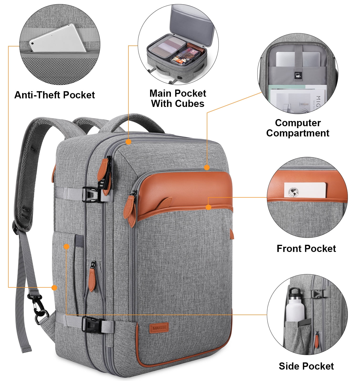 UKEIN Travel Backpack for Men & Women Carry On Backpack Flight Approved Expandable 42L Waterproof Anti-Theft Personal Item Backpack with Packing Cubes and Shoe Pocket