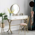 thumbnail image 5 of Modern Makeup Vanity Stool, Cute Butterfly Flannel Material Stool Ottoman Bench, Metal Bench Legs Gold Dining Chair for Kitchen, Bedroom, Living Room (Pink Flannel), 5 of 13
