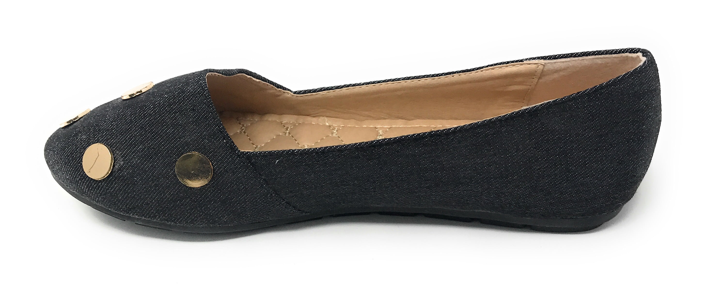 Victoria K Women's Round Gold Studs Denim Ballerina Flats