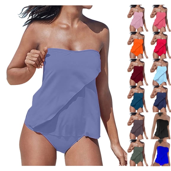 Danhjin Womens Fashion Tankinis 2 Piece Set Adjustable Spaghetti Straps Swimsuit Layer Top Casual Cute Beach Swimwear Summer Bathing Suits for Swimming