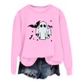 thumbnail image 5 of Halloween Sweatshirt for Women Hoodless Sweatshirt Casual Long Sleeve Graphic Crewneck Pullover Top for Women Pink L, 5 of 7