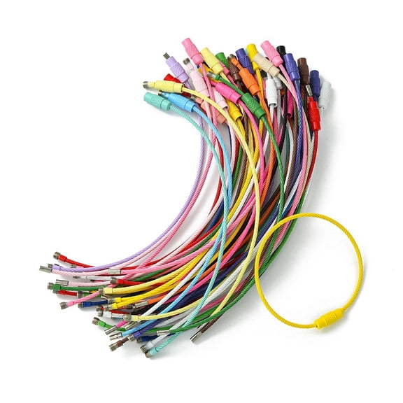 10pc Spray Painted 201 Stainless Steel Wire Cable Keychains Hanging Luggage Tags Keys and ID Tag Keepers Mixed Color 1.5mm