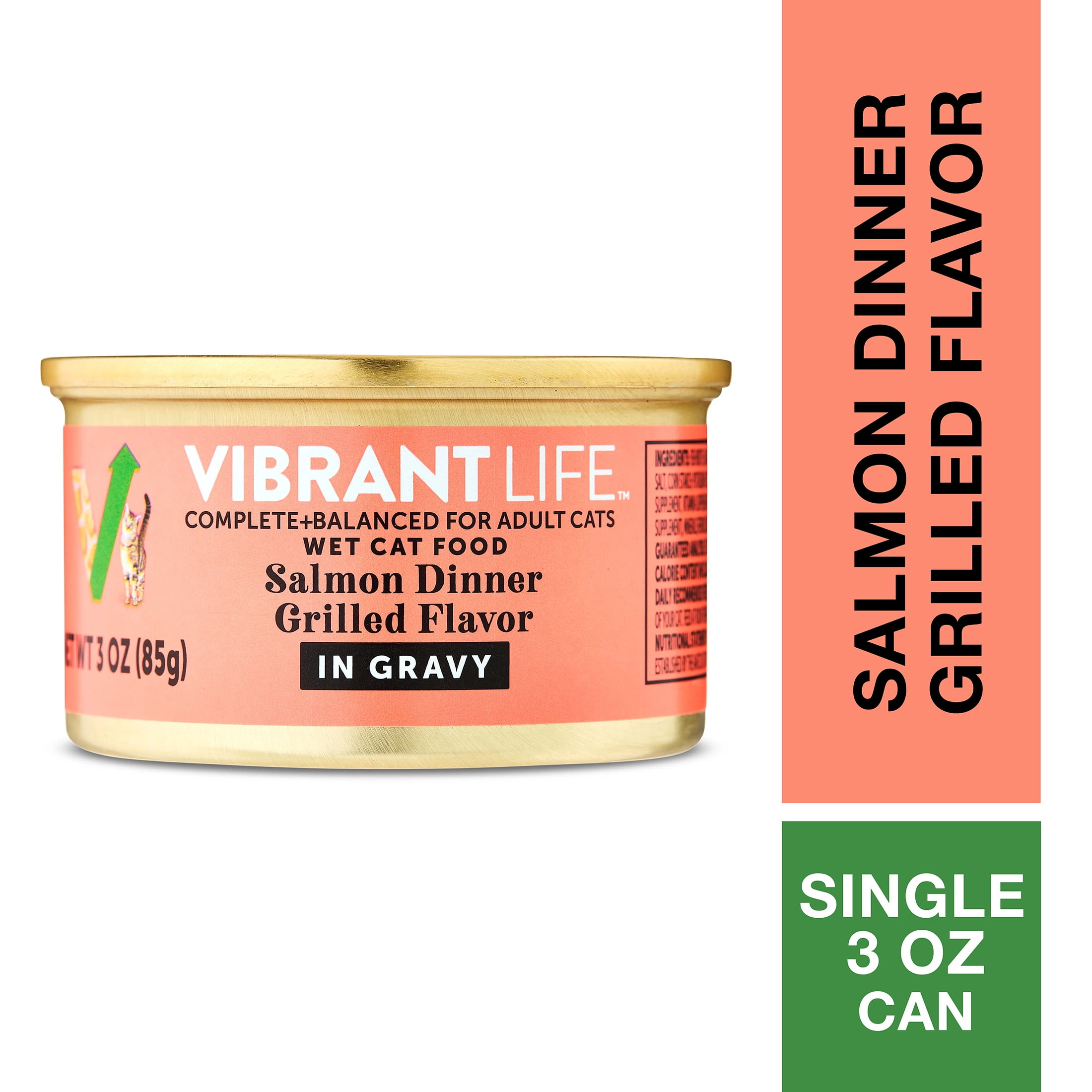(6 pack) Vibrant Life Salmon Dinner Grilled Flavor in Gravy Wet Cat Food, 3 oz Can