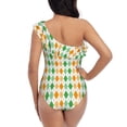 thumbnail image 5 of Sikiie St. Patrick's day argyle Print Women One Piece Swimsuits Tummy Control One Shoulder Bathing Suits Ruffle Swimwear, From S to XXL-Large, 5 of 6